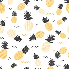 Tapeten Ananas Ananas einfacher nahtloser Hintergrund in den grauen und gelben Farben Ananas-Hintergrund