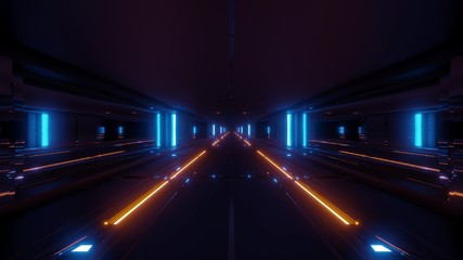 Fototapeta na wymiar futuristic sci-fi tunnel corridor building with hot metal 3d illustration wallpaper background