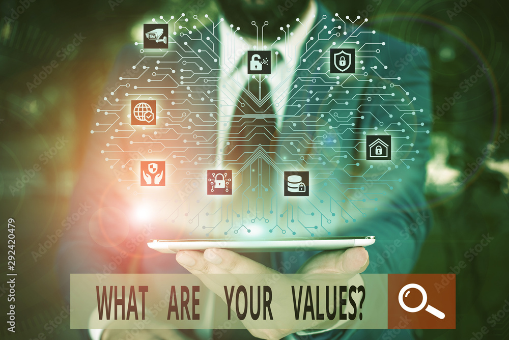 Poster conceptual hand writing showing what are your values question. concept meaning asking someone about 
