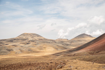 Fototapeta na wymiar Beautiful landscape, panoramic view on the volcanic yellow mountains. 