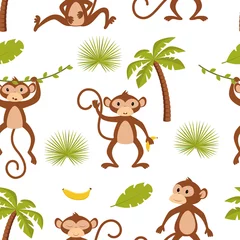 Foto op Plexiglas Aap patroon met aap op witte achtergrond