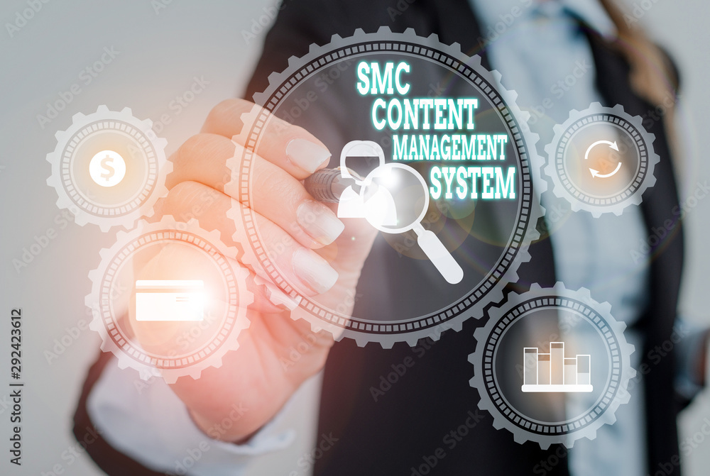 Poster writing note showing smc content management system. business concept for analysisgae creation and mo