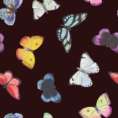 Watercolor Butterflies, Seamless Vintage Pattern Backdrop. Watercolor painted butterflies.