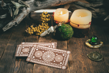 Fortune teller woman reading a future by tarot cards concept.