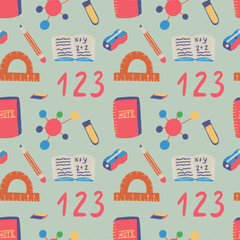 Seamless pattern back to school on grey background.