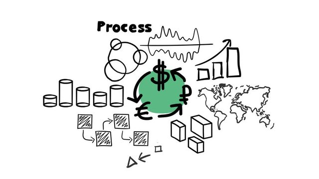 Isolated Hand Drawn Currency And Infographics., color.