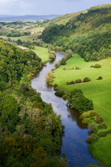 Fototapeta na wymiar The river Wye flowing through a rural valley viewed from the Symonds Yat Rock visitors' centre in the Forest of Dean, Gloucestershire, England UK.