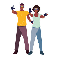 man and woman using technology of augmented reality