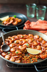 Spanish Seafood Paella in Traditional Pan