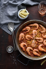 Spanish Seafood Paella in Traditional Pan