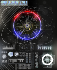 Blue and red futuristic frame in modern HUD style background. Abstract technology communication design innovation concept background.Vector abstract graphic design.