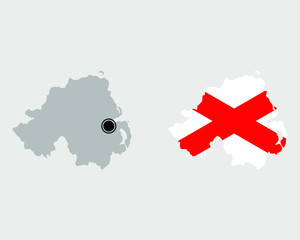 Contour of Northern Ireland in grey and in flag colors