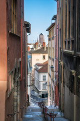 Fototapeta na wymiar Old streets of Lyon city, France