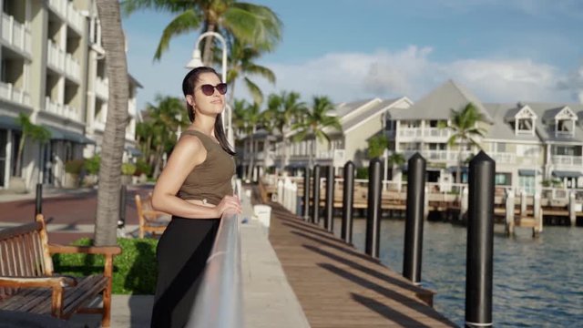 beautiful woman chills in Key West Florida in a sunny day