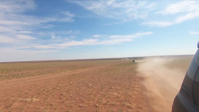 Mongollian Road, long distance view with no civilization - Gobi Desert, Mongolia