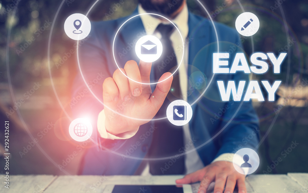 Poster text sign showing easy way. business photo showcasing making hard decision between two less and more