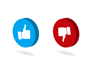 Dos and donts like thumbs up isometric button.Blue like or red dislike thumb up icon.Isometric like button for social media, mobile app, website. vector