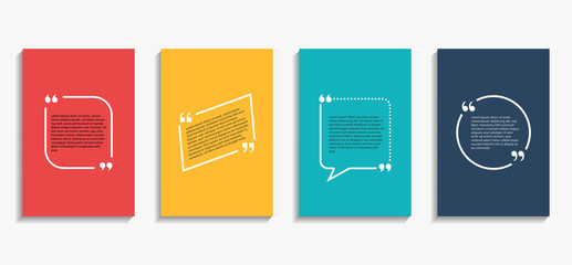 Banner with quote bubble, citation opinion. Speech quotation in circle frame. Design textbox in brackets on colorful background. Citation tag set cover. vector