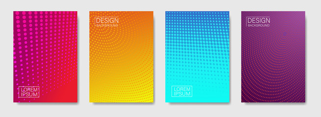 Trendy gradient abstract halftone dots pattern background cover design.Modern geometric cover design with trendy color.Template future geometric pattern for placard, poster. vector