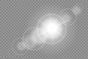 Sun light flare effect in lenses. Glow of sunlight on transparent background.Light effect.Bright flash sunny glare.Sunlight lens flare. vector eps10