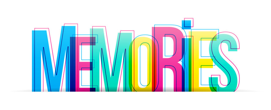 The word Memories. Colorful vector letters isolated on a white background. Typography banner card.