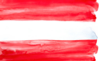 Obraz premium Flag of Austria watercolour illustration. Horizontal triband with red and white. Hand drawn water color artistic paint; beautiful texture for creative design, banner, cover, template, greeting card.