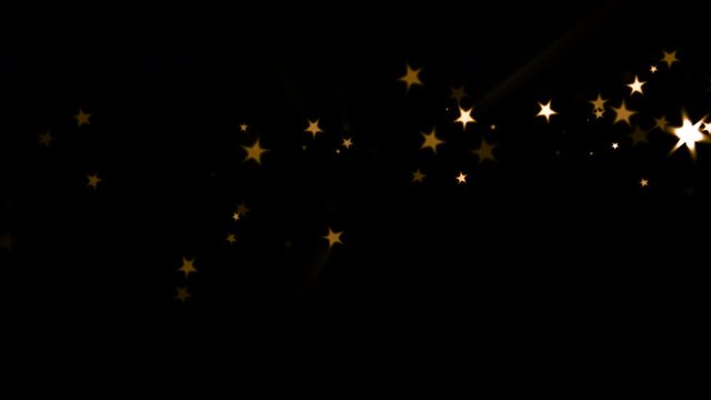 Sparkling trails with light rays of hot golden glittering star particles. Background or overlay 4K animation effect with alpha channel  for holiday or event transition, logo, title. 