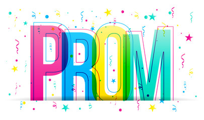 The word Prom. Colorful vector letters on a white background. - obrazy, fototapety, plakaty