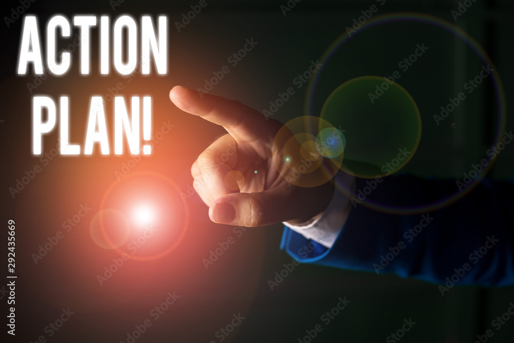 Poster word writing text action plan. business photo showcasing proposed strategy or course of actions for 