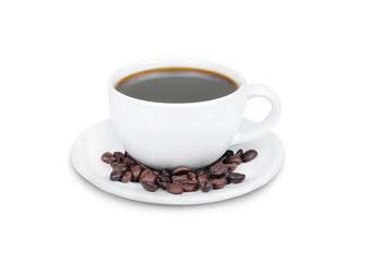 Coffee and coffee beans on a white background