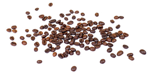 Coffee beans roasted on a white background