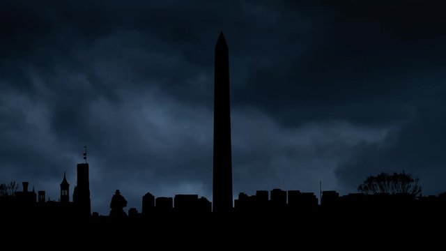 Washington Monument, Thunderstorm And Lightning Time Lapse In Dark Night, Washington DC, USA