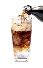 Cola in a glass with ice cubes to refresh and quench thirst