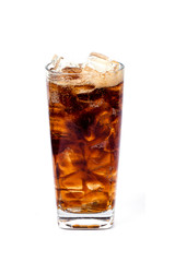 Cola in a glass with ice cubes to refresh and quench thirst