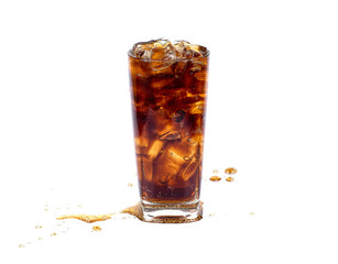 Cola in a glass with ice cubes to refresh and quench thirst
