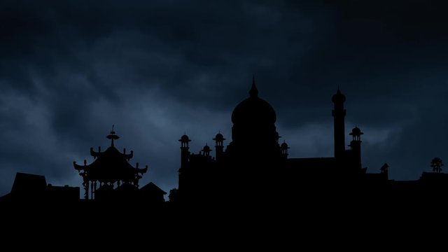 Islamic Mosque Omar Ali Saifuddin and Ceremonial Barge, Thunderstorm and Lightning Time Lapse, Bandar Seri Begawan, Brunei
