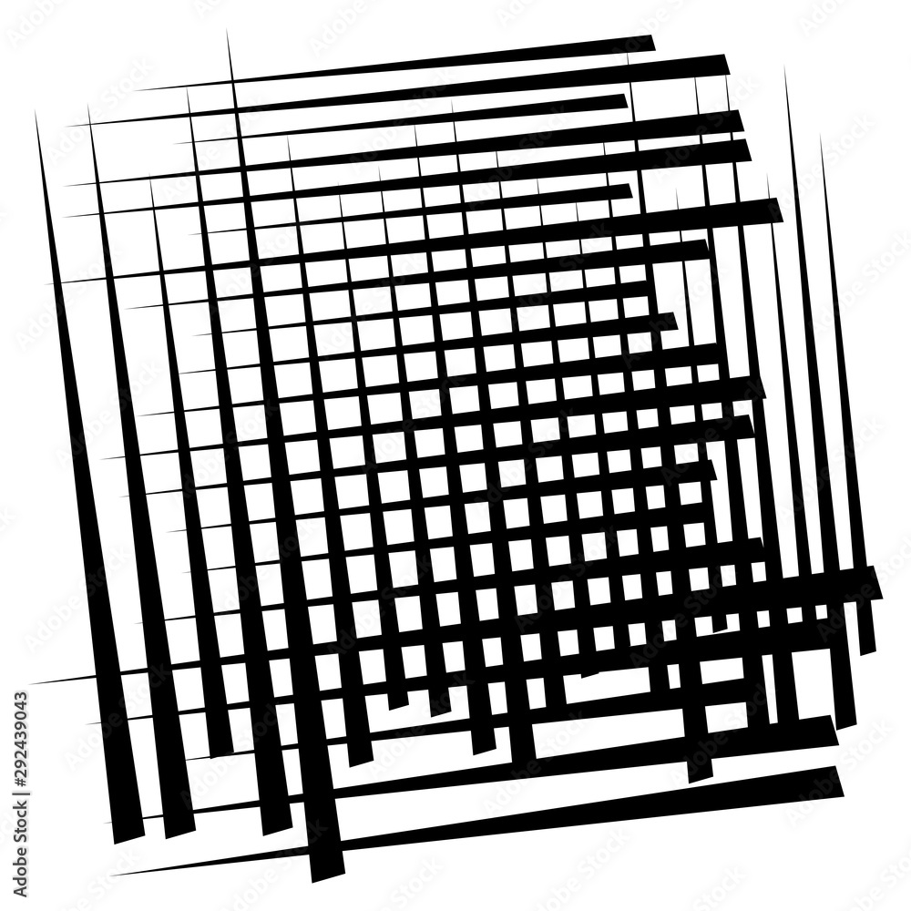 Poster Random lines grid, mesh. Dynamic, irregular overlap, intersect lines, stripes. Jumble, reticulate geometric element. random lines grate, lattice