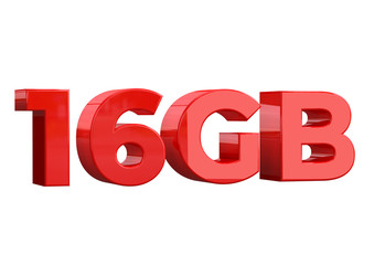 16GB is a storage capacity of sd cards, USB stick and digital media, white background isolated
