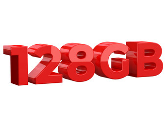 128GB is a storage capacity of sd cards, USB stick and digital media, white background isolated