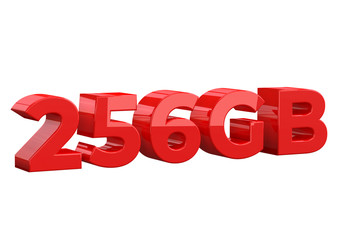 256GB is a storage capacity of sd cards, USB stick and digital media, white background isolated