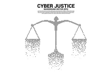 Justice scale from square pixel digital style. Background Concept of cyber social judgment