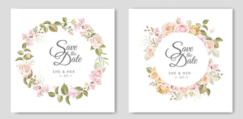 beautiful wedding invitation card with floral and leaves template