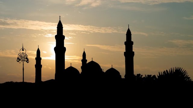 The Quba Mosque, Time Lapse at Sunrise with Colorful Clouds, Medina, Saudi Arabia