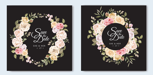 beautiful wedding invitation card with floral and leaves template