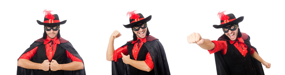 Young man in carnival coat isolated on white