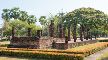 Sukhothai, Thailand - Apr 08 2018: Wat Chana Songkhram in Sukhothai Historical Park, Sukhothai, Thailand. It is part of the World Heritage Site -Historic Town of Sukhothai and Associated Historic Town