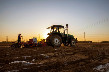 The tractor in farmland farming