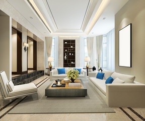3d rendering classic shelf living room with luxury decor