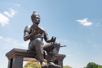 Sukhothai, Thailand - Apr 08 2018: Monument of King Ramkhamhaeng The Great in Sukhothai Historical...