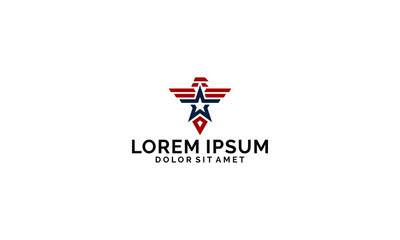 Falcon star logo template icon isolated vector with flat design concept red and blue military american flag in flat design pictogram illustration